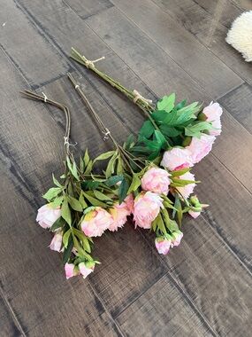 Set of 3 Pink Peony Faux Flower Stems - Set of 3 Bouquets